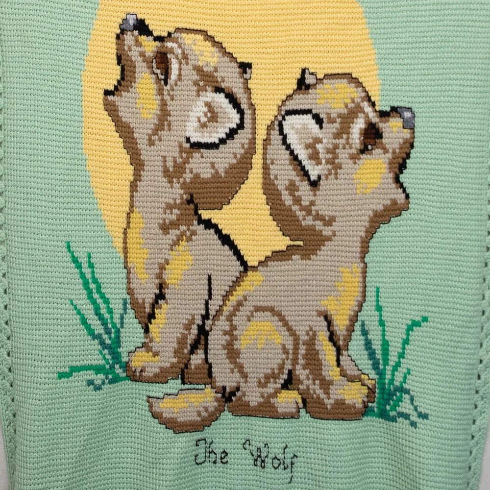 Handmade crochet knitted wolf baby blanket